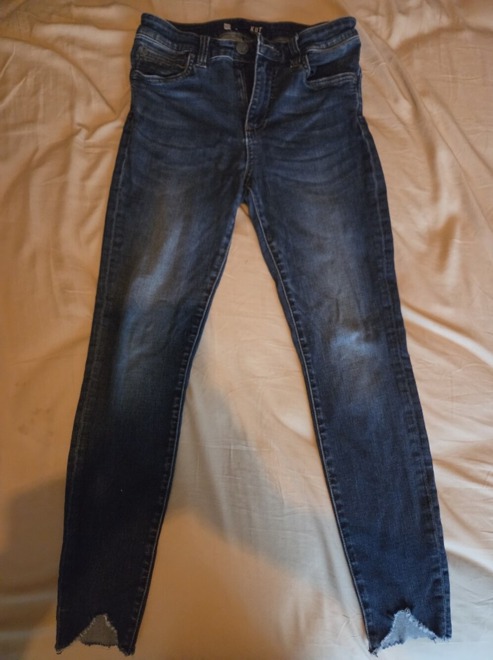 Kut from the Kloth Dark Wash Skinny Jeans with Distressed Hem